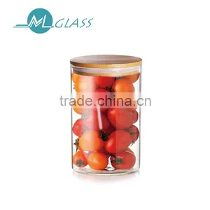 Glass Jar Storage Jar Capacity Wooden Lid thumbnail-1