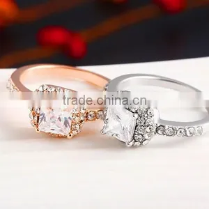 High Quality 14k Rose Gold Plated White Crystal With Big Square Zircon Ladies Rings for Wedding thumbnail-6