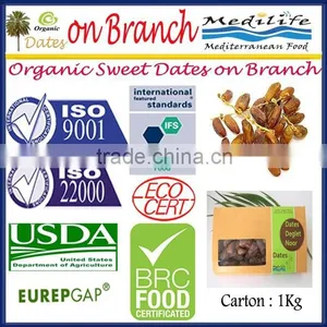 Organic Sweet Dates on Branch. Organic Branched Dates. Sweet Dates On The Branch 1Kg Carton. thumbnail-1