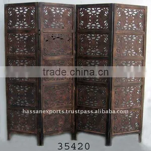 Carved Wooden Screen/ Room Divider 4 Pannel Antique Finish thumbnail-1