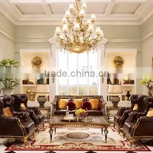 Vintage Wood Carved European Sofa, Hand Painting Wooden Living Room Sofa Set, Button Tufted Chesterfield Genuine Leather Sofa thumbnail-2