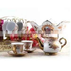 Euro Style Personalized Royal Electroplate Gold Fine Porcelain Coffee Tea Set thumbnail-1