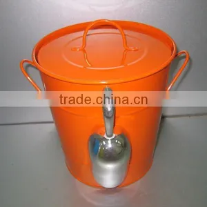 Wholesale Portable Power Coated Metal Ice Bucket Beer Drink Wine Cooler With Scoop thumbnail-3