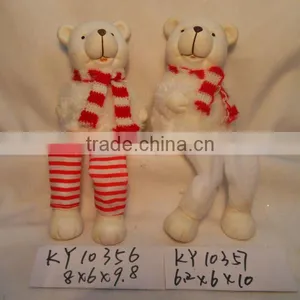 White Ceramic Bear With Plush Finish SN11106 thumbnail-1
