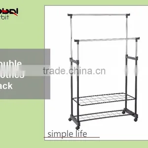 Laundry Room Adjustable 2 Tire Double Rolling Garment Rack Clothes Rack thumbnail-5
