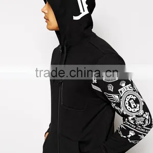 Sleeves Printed Custom Black Zip up Hoodie thumbnail-5
