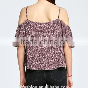 2017 Tunic Tops Cold Shoulder Rayon Printing Short Sleeve Women's Summer Tops thumbnail-2