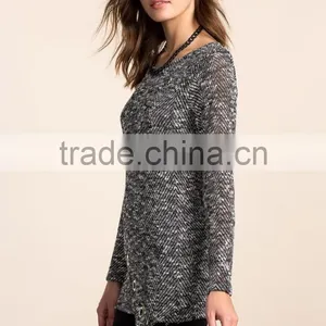Nice Deign High Quality Girls Fancy Loose Neck Marled Sweater thumbnail-3