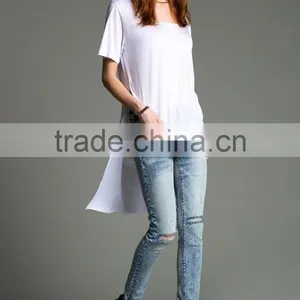 100% Rayon White High Slit Overseas t Shirts Wholesale thumbnail-2