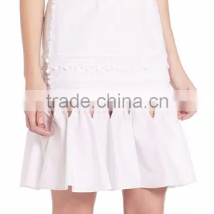 High Fashion Elegant White Knit Skirts Cut Out Crochet Trim Track Midi Skirt For Ladies thumbnail-5
