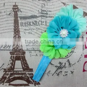 NEW ARRIVAL Baby Chiffon Flower Headbands Elastic, Pearl Headband Rhinestoned thumbnail-5