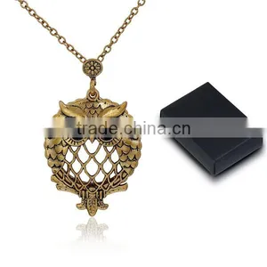 Tone Antique Gold Round Halloween Owl 5X Magnifying Glass Necklace thumbnail-1