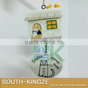 White Wood House Cat Plate Brass Stainless Ringing Bell thumbnail-4