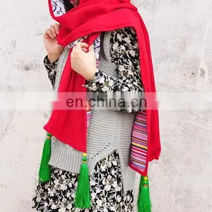 Ethnic Style Chinese Red Strands Tassels Classic New Trending Oblong Scarf Women Fashion Scarves thumbnail-1