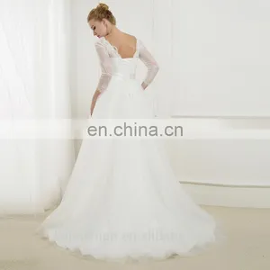 EB2684 Amazing White 3/4 Long Sleeve Appliqued Backless Wedding Dresses 2016 Ball Gown thumbnail-2