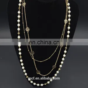 Crystal Diamond Fashion Pendant Chunky Pearl Beaded Necklace MCB-0046 thumbnail-3