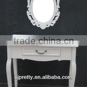 White Carven Wooden Mirror thumbnail-1