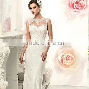 C71571A Latest Sexy Sleeveless Sheer White Long Lace Wedding Dress thumbnail-2