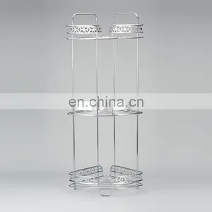 Factory Diamond Series Modern Design Iron Wire 3 Tier Standing Bathroom Storage Caddy Corner Shelf thumbnail-4