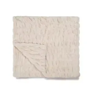 Lola Blankets Rabbit Fur Double Ruched Faux Fur Throw Blanket Luxurious Soft Reversible Mink Blanket 60 X 72 Inches White thumbnail-1