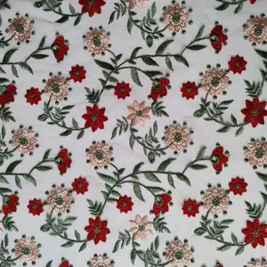 XF6056 Floral Embroidered Fabric Colorful Plants Tulle Embroidery Fabric thumbnail-2