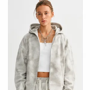 Men and Women Loose and Retro Distressed Style Zipper Sweatshirt thumbnail-4