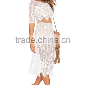 2016 Women Summer Two Pieces Lace Blouse and Skirt thumbnail-2