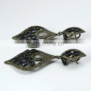 Bring The Heat !! Blue Sapphire & Diamond 925 Sterling Silver Earring, Dangler SIlver Earring, Indian Fashion Silver Jewelry thumbnail-4