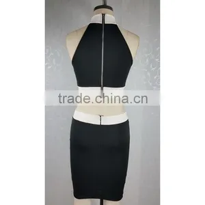 Sexy Women Sleeveless Two Piece Crop Top Bodycon Dress For Night Clubwear Party thumbnail-2