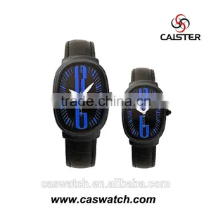 Latest Design Innovation Oval Shap Couple Watch, Black Case Unique Oval Watch. Colorful Dial Leather Couple Watch thumbnail-1