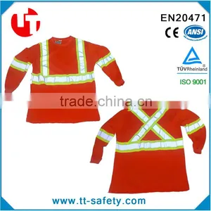 South America Market Fluorescent Orange Long Sleeve Reflective T-shirt With Reflective Tape thumbnail-1