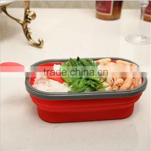 Lunch Box With Lid and Spork, Collapsible, BPA Free, Small Silicone Collapsible Lunch Box thumbnail-1