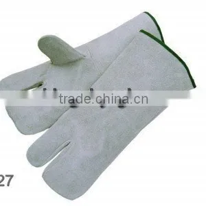Natural Color Three Finger Cow Split Leather Welding Glove thumbnail-1