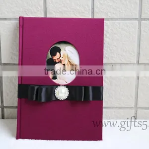 Custom Handmade Luxury Dark Fuchsia Wedding Guest Book With You Own Photo thumbnail-2