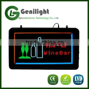 Hanging Chain Window Sign Used LED Bulbs Behind Epoxy Resin Open Sign in Storefront thumbnail-1