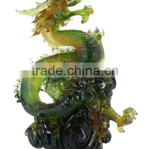 Crystal Glass Chinese Fengshui Liuli Dragon Sculpturefor Business Decor thumbnail-1
