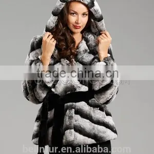 Fashion Winter Women Featured Natural Real Chinchilla Rabbit Fur Coat thumbnail-2