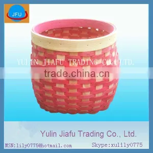 Handmade Crafts Weaving Round Colourful Wooden Basket thumbnail-1