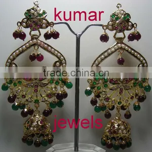 Ruby,emerald and Moti Earring thumbnail-1