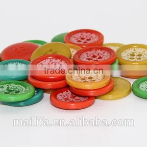 4 Holes Fancy DTM Red, Blue, Green, Yellow, Orange Natural Corozo Nut Logo, Figure Engraved on Buttons thumbnail-2