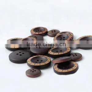 Laser Engraved 4 Holes Black Wooden Buttons for Garment thumbnail-2
