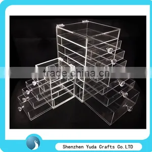 Deluxe Diamond Handle Clear Acrylic Makeup Organizer 5 6 7 Drawer Kardashian-style Storage Box Cube Case w Flip Top Quality thumbnail-5