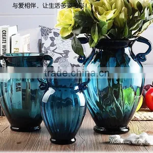 Home Decoration European Antique Amphora Blue Glass Vases for Flower Arrangements thumbnail-3