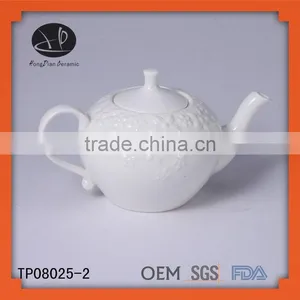 Plain White Porcelain Teapot,ceramic Teapot With Embossing Design thumbnail-1