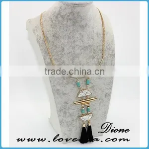 Wholesale Synthetic Gemstone Tassel Necklace With Long Gold Druzy Chain thumbnail-3