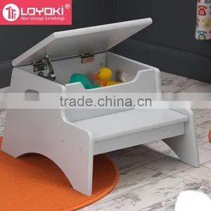 Beech Wood 2 Step Kids Utility Bed Step Stool Non-Slip Bedroom Child Footstool With Storage thumbnail-1