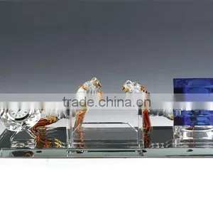 JINGYAGE K9 Yellow Animal Crystal Blue Pen Holder Set With Clock thumbnail-1