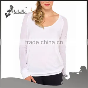 Ladies Simple Design White Thin Long Sleeves T-shirt thumbnail-1