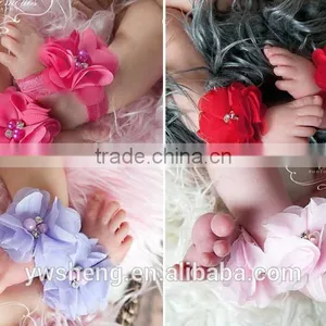 Wholesale Foot Flower Chiffon Accessories Foot Ornaments Baby Photography Shooting Props Baby Pearl Foot Flowers thumbnail-1