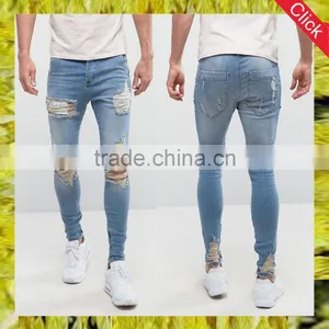 2017China Factory Skinny 95% Cotton 5% Spandex Fashion Distressed Ripped Jeans thumbnail-1